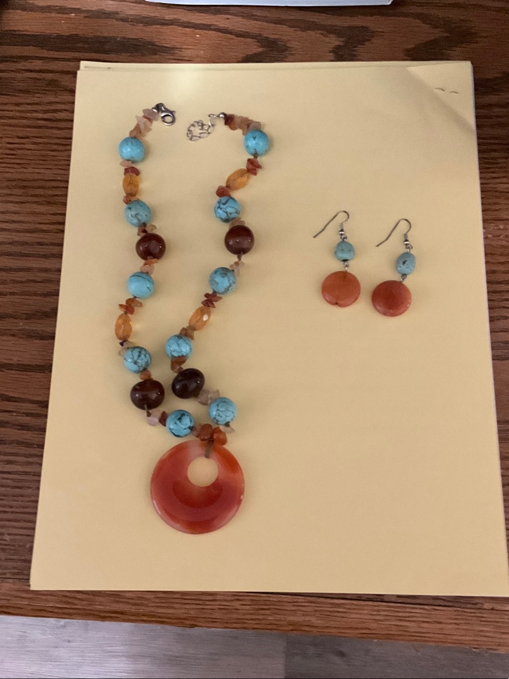 Turquoise & Carnelian Bead Necklace and Earring Set